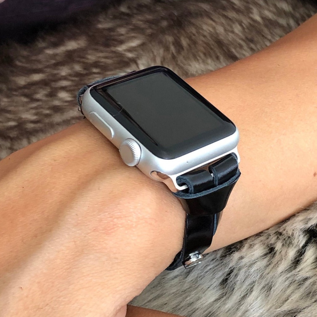 Apple Watch Leather Band Slim Black Italian Strap